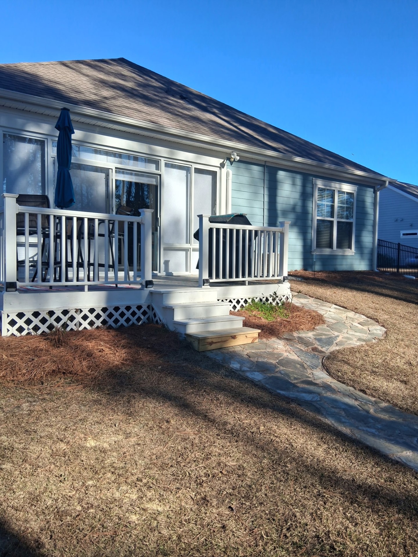 Fresh wooden step at back porch